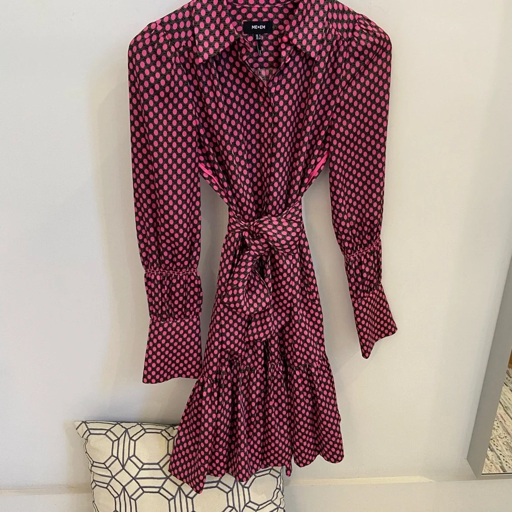 ME+EM, black and pink dots, long sleeve, ruffle, dress, 2 - Picture 1 of 6